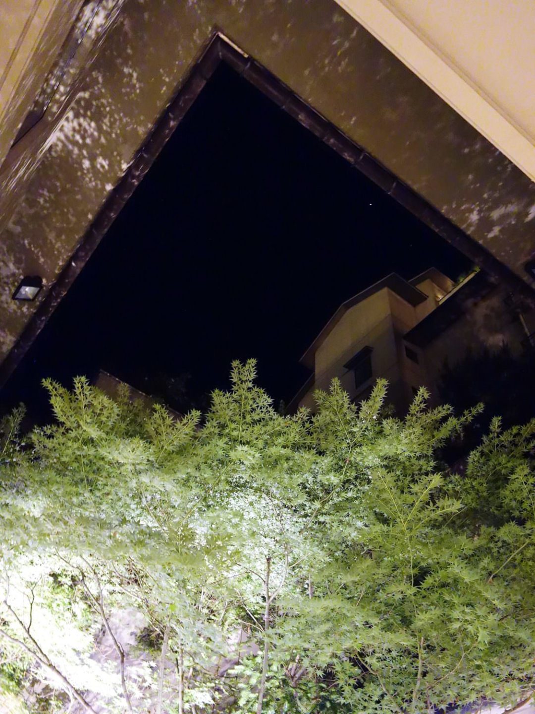 Looking up at the sky from courtyard