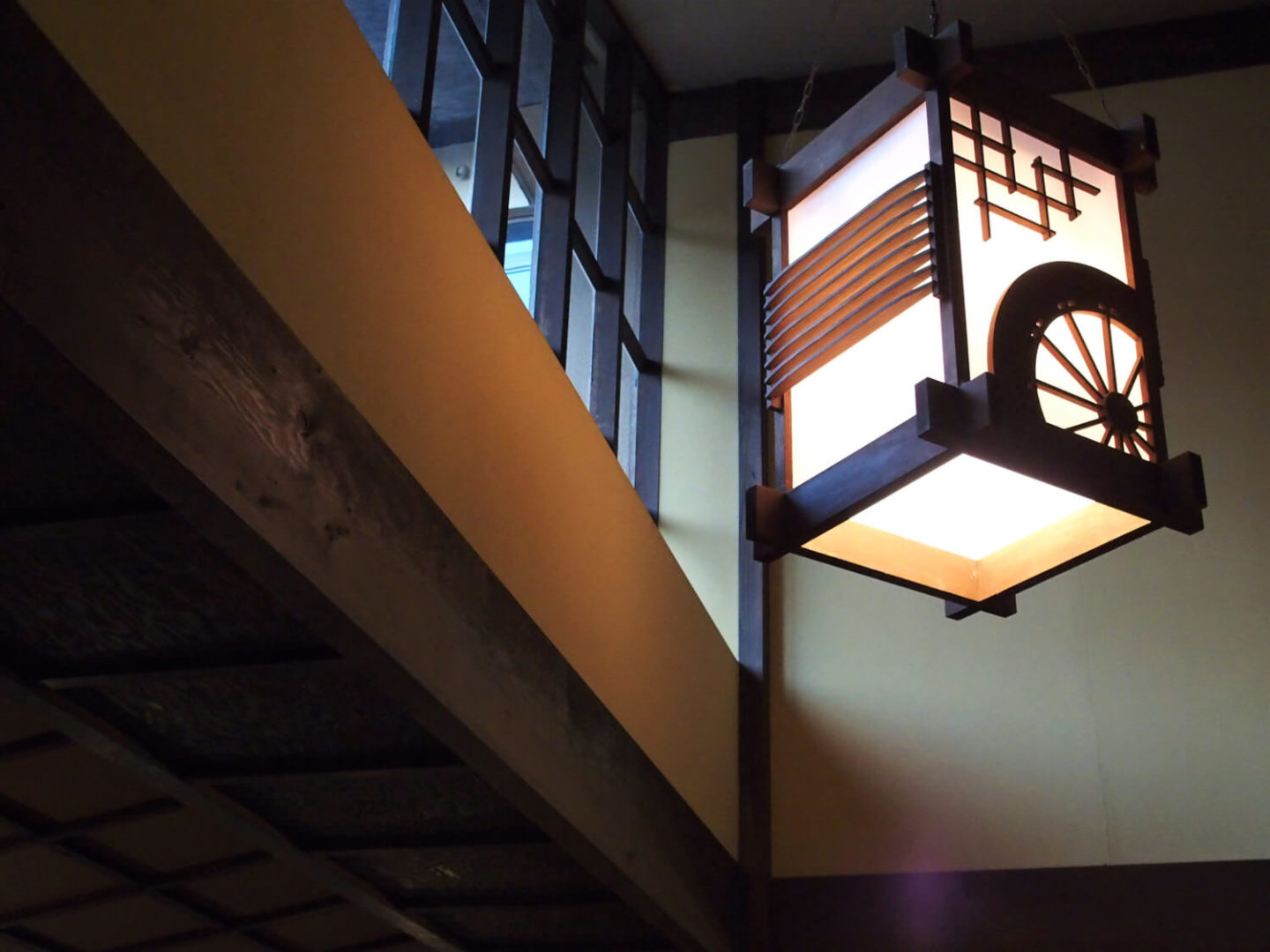 Looking up at the light in the lobby