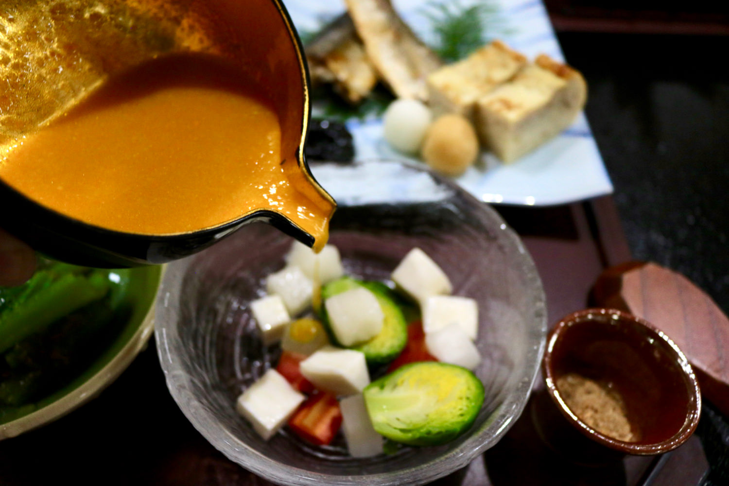 Salad with carrot and corn dressing