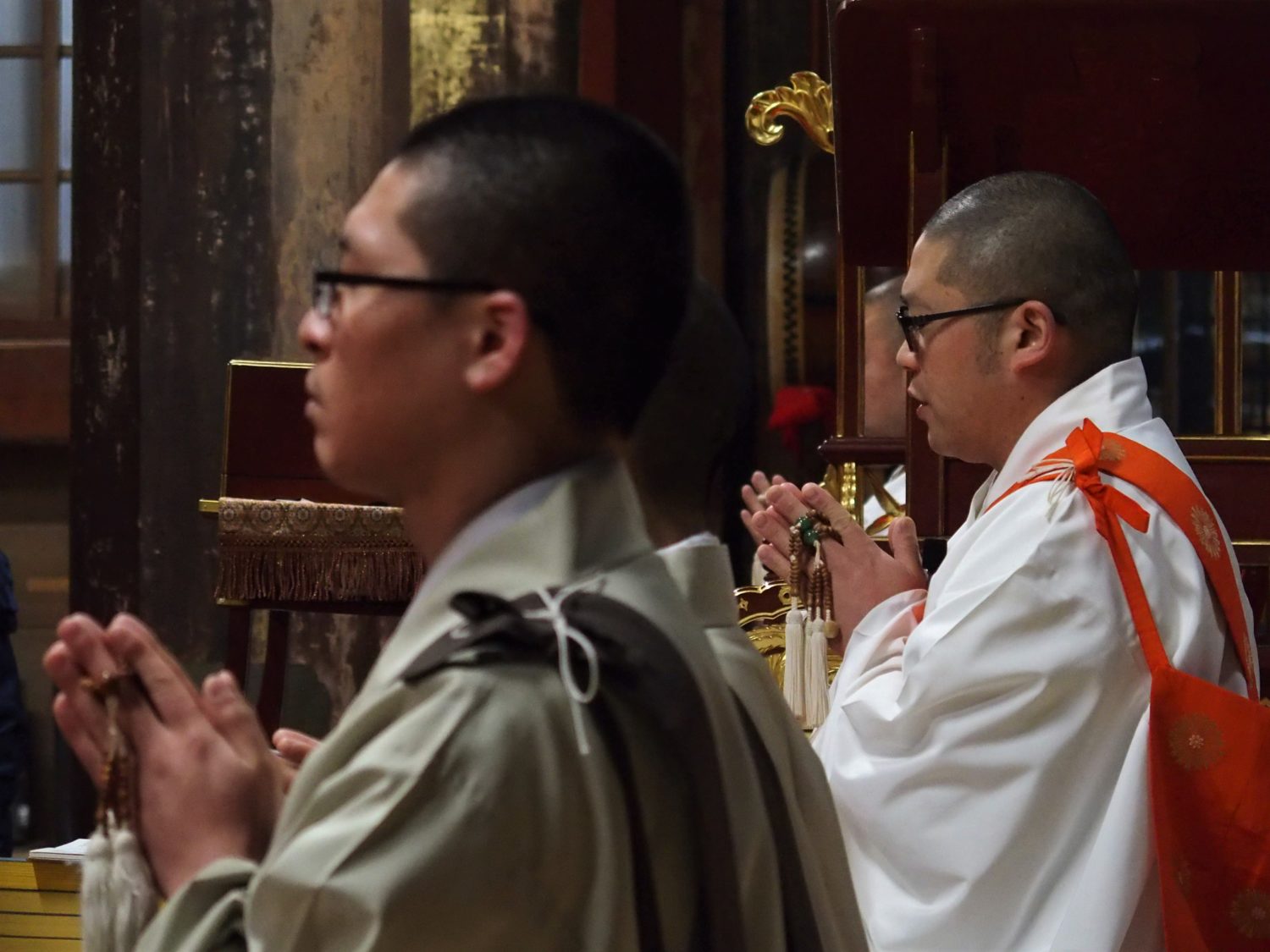 Morning Buddhist services at Daido (Main Hall)